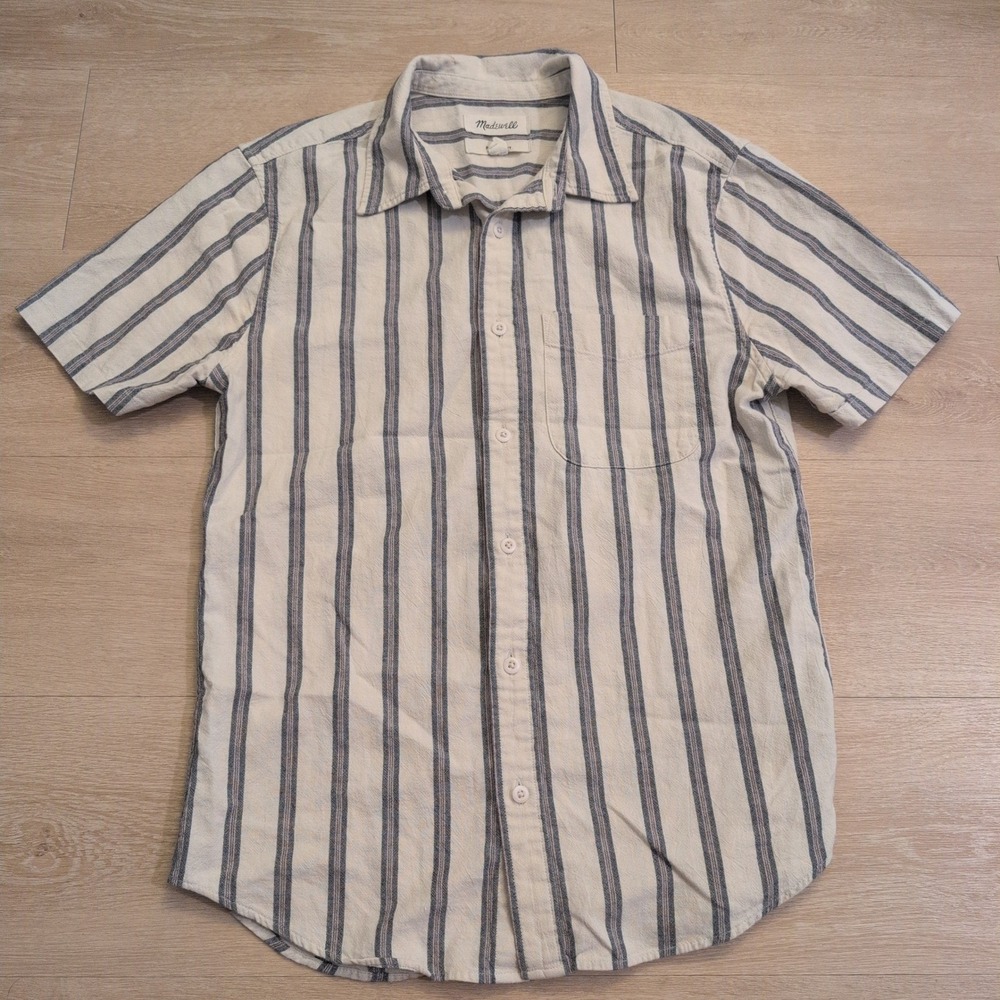 Madewell Perfect Fit Short Sleeve Button Down Shirt Blue White Striped XS